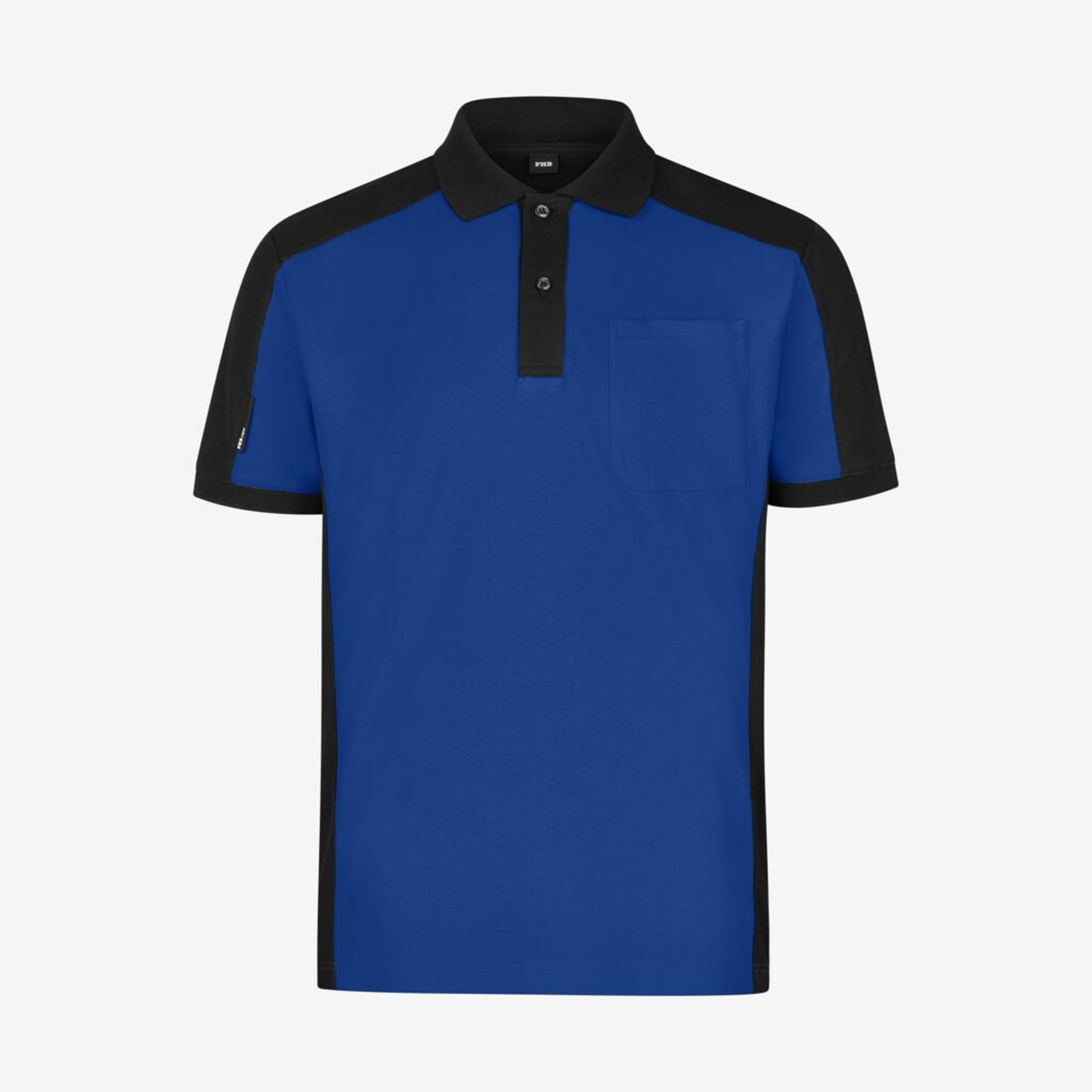 Polohemd, blaues Polo, kurzarm, schwarze Akzente, Brusttasche