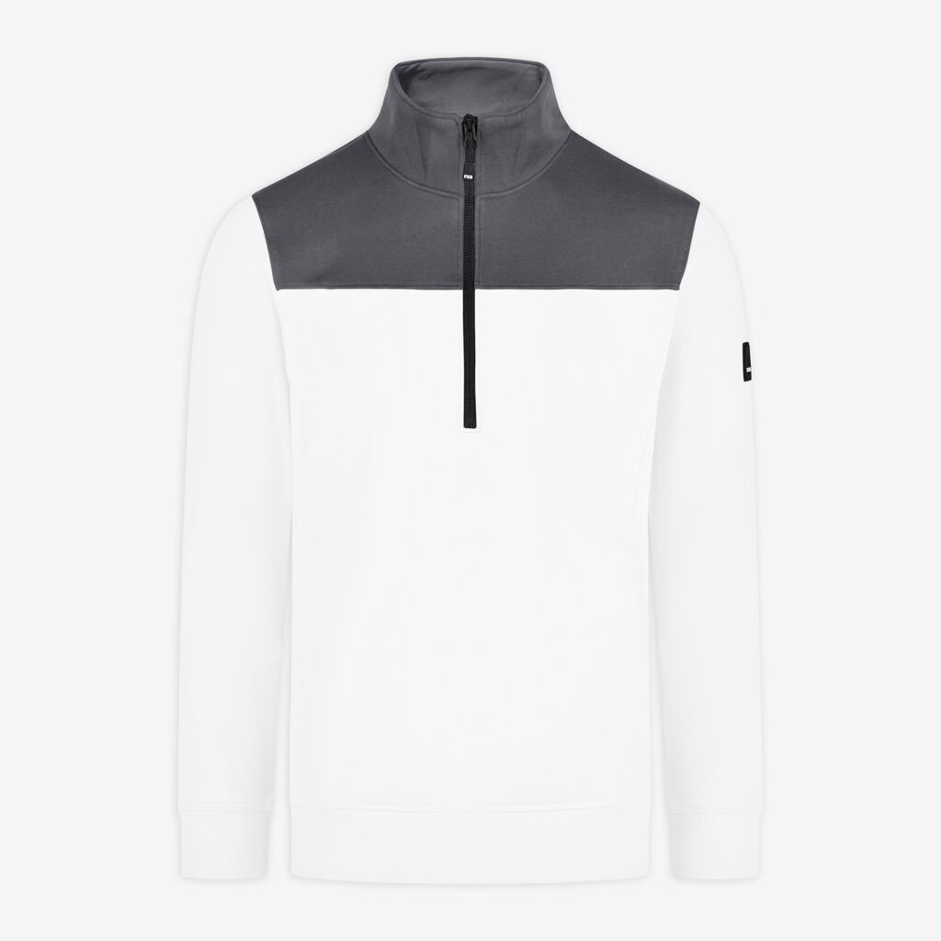 Pullover, Halb-Reißverschluss, Farbblock, Weiß, Grau